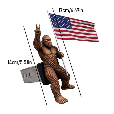 Bigfoot Sasquatch Hitch Cover With American Flag Design For 2 Inch Receivers Fits SUVs Trucks Cars Universal Tow Hook Cover Built For Durability Weatherproof Finish And Easy No Tool Install For Your Ride
