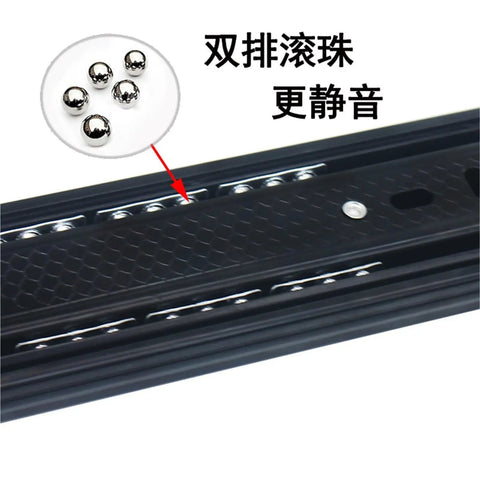 Close-up of a Beefed-Up Drawer Slide Track Kit 20 Inch Three-Section Ball Bearing Rails 4510T detailing ball bearings.