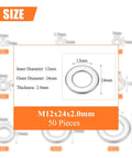 M12 Fender washers, 304 stainless steel, inner diameter 12mm, outer diameter 24mm, thickness 2.0mm, 50 pieces