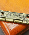 Straight Up Mini Vintage Brass Cabinet Hinge With Antique Drawer Catch For Wooden Furniture Restoration close-up view with detailed design