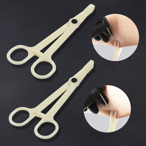 Disposable Piercing Clamp Set 10Pcs One Time Use Forceps Slotted Navel Piercing Plier For Tattoo Tools And Piercing Supplies Anti Allergy PVC Medical Grade Easy Sterile Setup, PVC clamp close-up