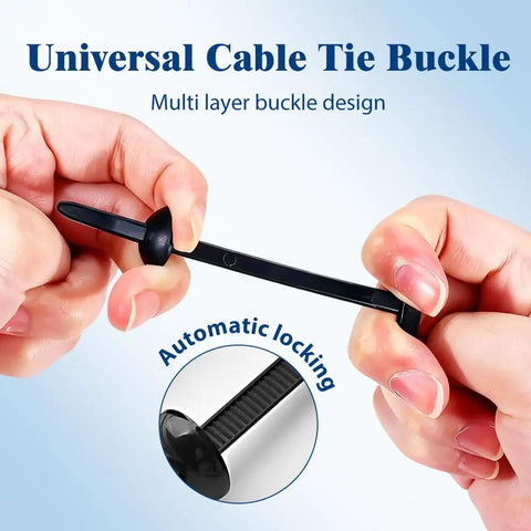 Hands adjusting a Universal Nylon Cable Tie Buckle Self Locking Zip Ties For Auto Body Panels And Bumpers with automatic locking feature.