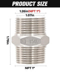 1" Male Hex Nipple Pipe Fittings, 304 Stainless Steel 1 inch NPT Threaded Pipe Adapter Fittings Equal Nipples Connectors, size shown