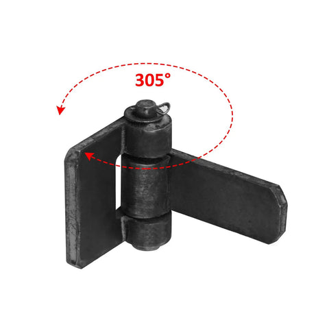 Badass Weld-On Trailer Hinges Beefy Strap Style Long Leaf Door Hinge Carbon Steel 5-1/8 by 3-1/4 Inch showing 305° rotation.