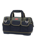 17 Inch Tool Bag For Men With Wide Mouth And Waterproof Molded Base Plastic Padded Handle Adjustable Shoulder Strap Heavy Duty Electricians And Construction Worker Tool Organizer Durable Canvas Carrier