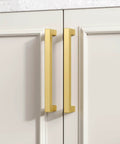 Five Inch Gold Cabinet Pulls 35 Pack Brushed Brass Drawer Handles Modern Square Stainless Steel Hardware on kitchen doors