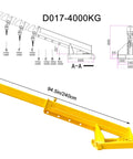 Heavy Duty Forklift Jib Boom Crane With 8800 Pound Lifting Hoist And 7.8 Foot Telescopic Reach, yellow, 94.5in, 4000 kg capacity.