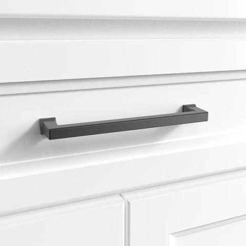 10 Pack Conrad Door and Drawer Pulls Matte Black for Kitchens and Bathrooms, 6 Inch Center to Center Cabinet Hardware installed