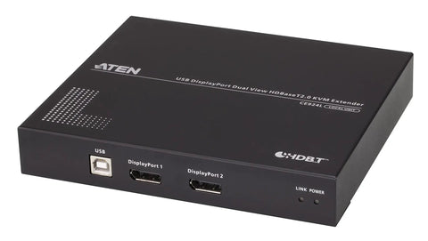 Rock Solid Usb Displayport Dual View Kvm Extender with USB and DisplayPort connectors in matte black for dual monitor setups.