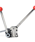 No Sweat Heavy Duty Manual Steel Strapping Tool Latching Half Inch To Three Quarter Inch Bands Without Any Buckles Using A Smooth Tensioner Crimper And Cutter For Built Different Shipping, showing the lever mechanism.