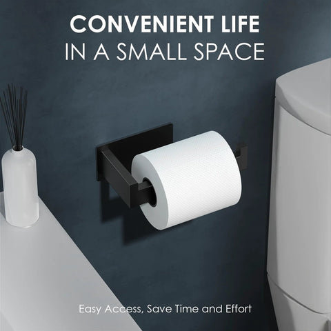 Matte Black Self Adhesive Toilet Paper Holder Wall Mount Rustproof SUS304 Stainless Steel No Drilling Easy Install