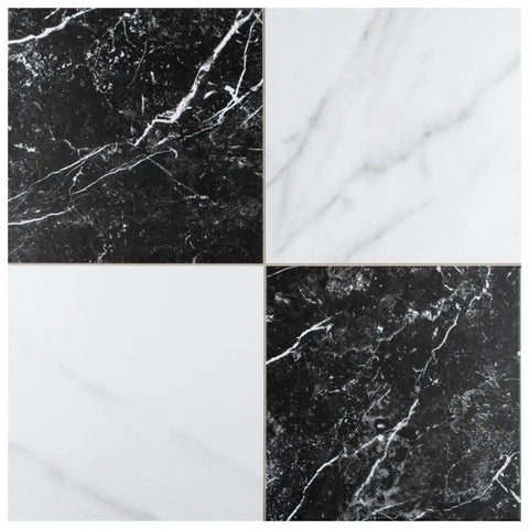 Checkerboard Porcelain Floor And Wall Tile 17 7/8 Inch Square With Glazed Textured Finish And Medium Sheen, black and white squares
