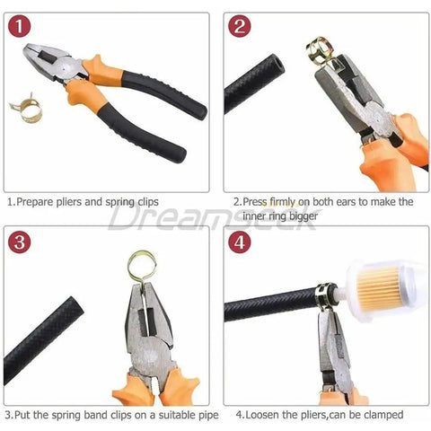 Grab This Ultimate 130Pc Hose Spring Clamp Fastener Assortment Kit With Ten Sizes From 6 To 22mm For Tough Auto Repairs And DIY Jobs Featuring Durable Spring Steel Construction That Holds Up Great. Clamp pliers with spring steel hose clips on fuel hose