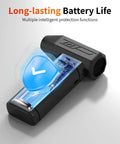 Powerful 130000 RPM Cordless Air Duster With LED Light showing internal battery design and long-lasting battery life