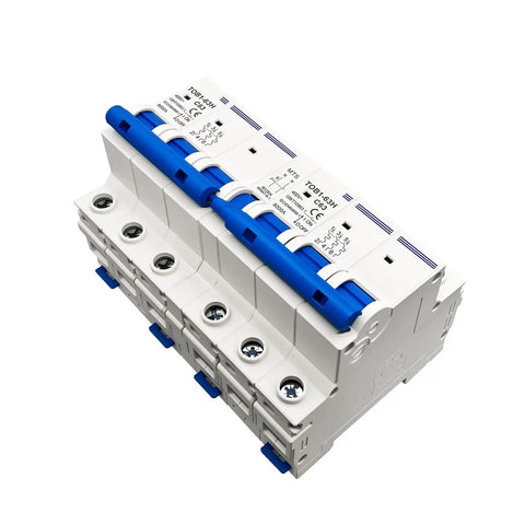 Built Tough Three Pole AC Circuit Breaker MCB 20 Amp Miniature Switch with blue handle, durable design for power distribution protection