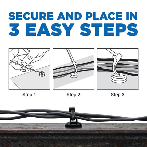 Installation steps for Small Magnetic Cable Tie Mounts Pack Of 10 Black Beefy 10 Lb Pull UL Listed Plenum Rated Datasafe
