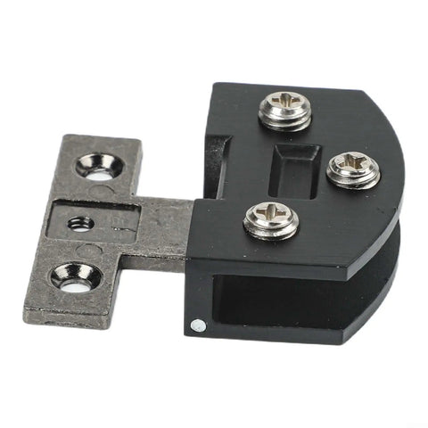 Heavy Duty Frameless Glass Door Hinge And Zinc Alloy Cabinet Clamps For 8 Millimeter Panels Smooth Glide Fit For Wine Racks And Display Cases Matte Black Hardware close-up view.