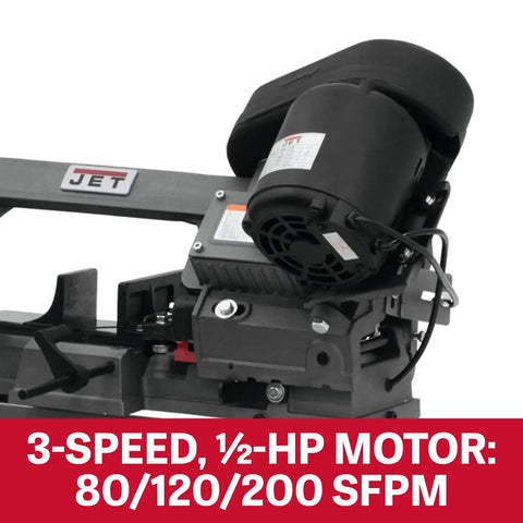 Beefy 5 By 6 Inch Metal Cutting Bandsaw For Horizontal And Vertical Cuts, One Half HP Motor, 115 And 230 Volt Single Phase, Three Speed Control, Auto Shut Off After Each Cut, Ball Bearing Blade Guides, Heavy Duty 14 Gauge Frame