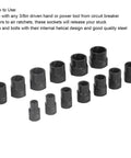 Beefy 13 Piece Impact Nut And Bolt Removal Kit with heavy duty chrome molybdenum steel sockets in various sizes.
