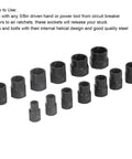 13-Piece Impact Nut Remover Set For Rusted And Damaged Nuts Bolts And Studs With 3/8 Inch Square Drive displayed on white