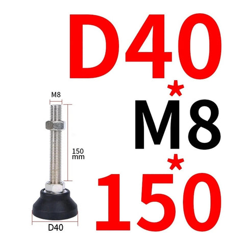 Heavy Duty Adjustable Leveling Feet With Swivel Base Stainless Steel Construction For Furniture And Workshop Gear Built Tough Fits M6 M8 M10 And M12 Sizes Hassle Free Pair with M8 bolt and D40 base.