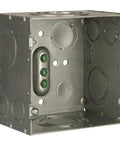 Large Capacity Square Data Electrical Box 4-11/16 In Wide By 4-11/16 In High By 3-1/4 In Deep, Welded Steel Construction, showing interior