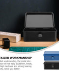 Two Pack Metal Tool Box Storage Case Organizer With Secure Latch Portable Lockable Toolbox Set Open on Workbench
