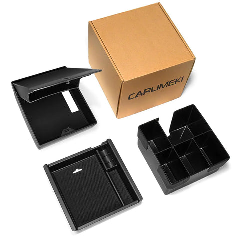 Center Console Organizer For Tacoma Gen 3 2016 2023 3 Piece Tray Set With Custom Fit Design including black trays and box