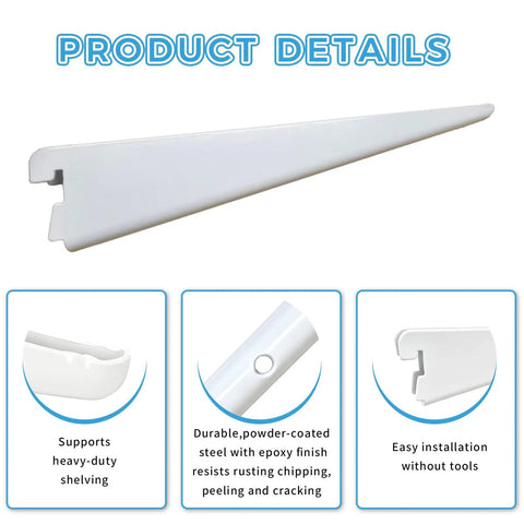 Close-up of Heavy Duty 5 Inch Adjustable Wire Shelf Brackets Set Of 10 For Closet and Wall Shelving Built To Last Double Track Supports