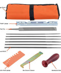 Hipa 12-pack chainsaw sharpening kit with orange pouch 6 round files, 6-inch flat file, depth gauge, quick-check gauge.