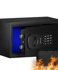 Fire Resistant Safe Box With Fireproof Waterproof Bag And Sensor Light 0.4 Cubic Feet Money Safe open showing keypad