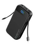 Ride Or Die Portable Charger With 32000Mah Capacity And Built In Cables Featuring Usb C Fast Charging For Phones Tablets All Day Juice Hardcore Build Quality in black with cables visible.