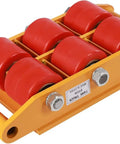Heavy Duty Machinery Skates Built Tough For Seamless Warehouse Equipment Transport with four red polyurethane rollers.