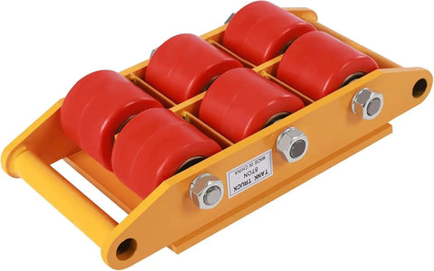 Heavy Duty Machinery Skates Built Tough For Seamless Warehouse Equipment Transport with four red polyurethane rollers.