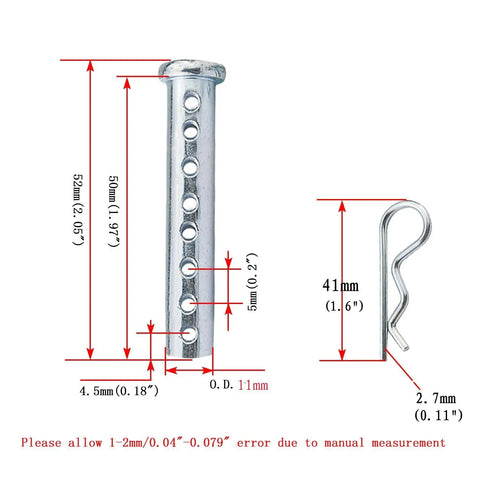4 To 20 Pack Multi Hole Porous Eye Pins And Adjustable Clevis Pins Kit For Farm Gear And Diesel Engine Accessories Heavy Duty Zinc Coated Steel Fasteners For Machinery Maintenance, 11mm pin, 41mm clip