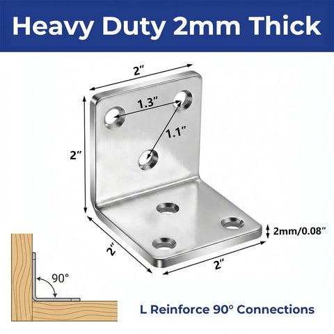 Built Different Premium Stainless Steel L Brackets Heavy Duty Corner Brace 90 Degree Angle Bracket 2x2 inch with screws