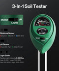 All-In-One Digital pH Meter With TDS EC Temperature, Soil Moisture And Light Tester for home garden and hydroponics, green device close-up