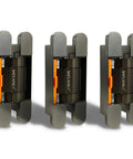Top Notch Three Pack of Invisible Hydraulic Door Hinges Featuring 3D Adjustability and Real Deal Heavy Duty Concealed Mortise Design for Zero Fuss Automatic Soft Close and Smooth 180 Degree Pivot in Sleek Grey.