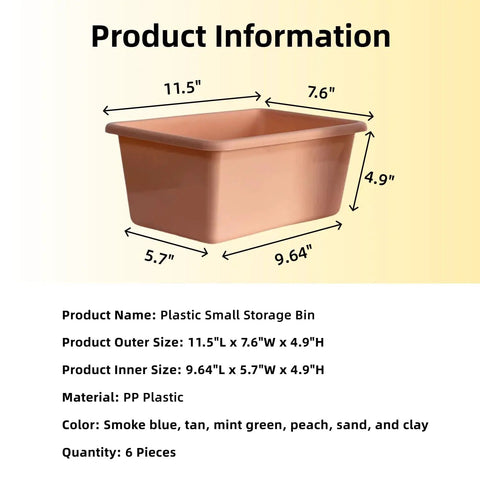 Product dimensions of Six Pack Small Cubby Bins Set For Home Playroom And Classroom, Stackable Plastic Storage Bins in Boho Colors.