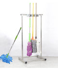 Movable Broom And Mop Holder Rack Stainless Steel Cleaning Tools Organizer for garage garden home office
