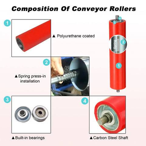Set Of Ten Built Tough Polyurethane Belt Conveyor Rollers For Warehouse And Assembly Line Smooth Sailing High Performance Transmission Drums Industrial Grade Parts