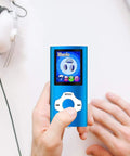 Portable MP3 MP4 Player With 1.8 Inch LCD Screen And 64GB TF Card Slot Dark Blue in hand, person using MP3 player
