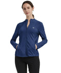 Womens Full Zip Outdoor Shirt With Long Sleeves UPF 50 Plus Sun Protection Quick Dry Fabric Lightweight Fishing Jacket Blue Size Large