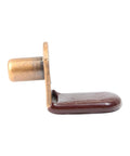 25 Pack Hella Sturdy L Shaped Cabinet Shelf Pins And Glass Support Brackets For Closet Storage Featuring Super Slick Vinyl Tipped Ends In A Sweet Antique Copper Finish; Close-up view of a single antique copper bracket.