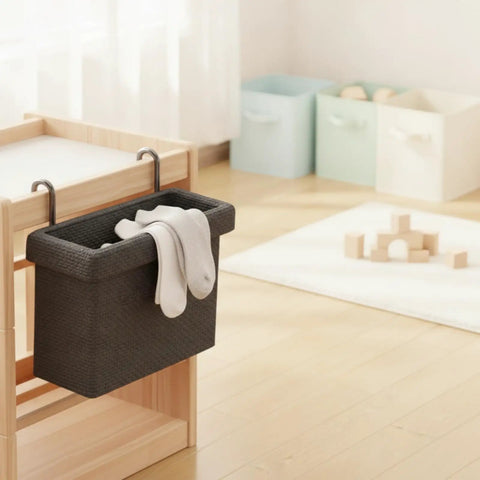Straight Up Sturdy Hanging Closet Organizer With Dual Steel Hooks For Laundry And Small Garments Rigid Framed Storage Basket black with socks