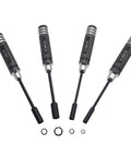 Four Piece Hex Nut Key Socket Driver Set For RC Gear 4.0, 5.5, 7.0 And 8.0 Millimeter Sockets Aluminum Sleeve Wrench Set