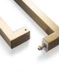Beefy Heavy Duty Satin Gold Stainless Steel Push Pull Door Handle For Barn And Glass Doors 48 Inch With 304 Solid Standoffs And 4 Hex Socket Screws Square Or Rectangle Style One Point Two Millimeter Thick, pair