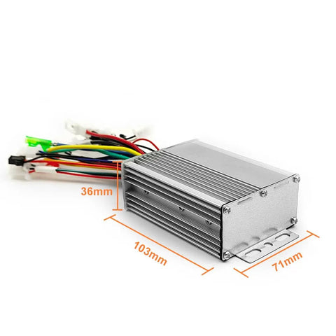 Plug And Play Slick Design 24V 36V 48V 350W Brushless Hub Motor Controller Square Wave Driver with dimensions and wiring.