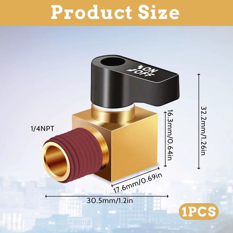 Durable Brass Air Compressor Drain Valve With One Quarter Inch NPT Male Thread Ball Type Drain Cock, size diagram displayed
