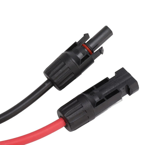 Close-up of black and red panel cables with connectors for 32A 500V PV DC Disconnect Switch MCB 2P Solar Breaker.
